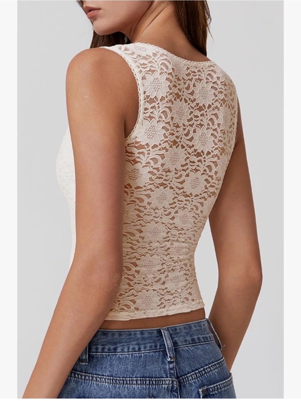 NWT 🤍 Y2K Cream Lace Square-Neck Tank Top - Picture 2 of 9
